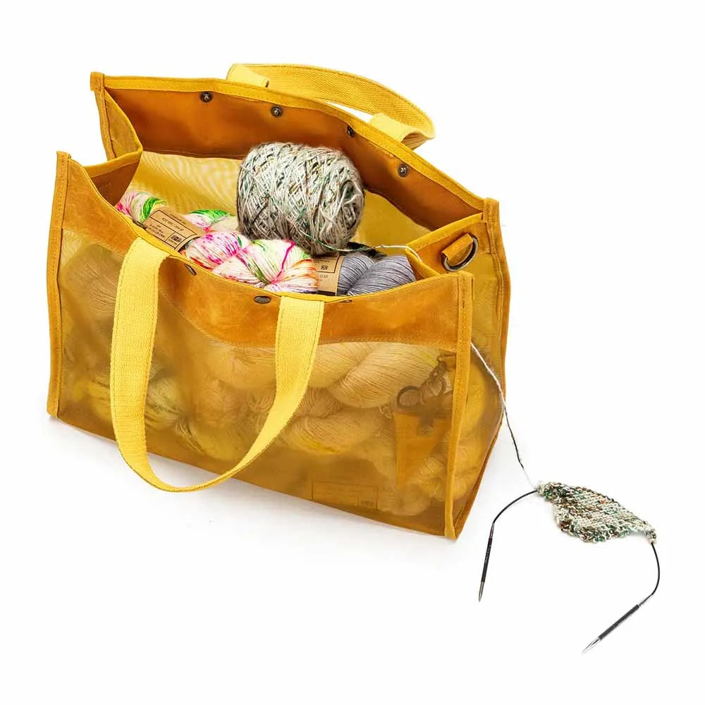 Della Q Makers Mesh Tote handtas 38x25x15cm mosterd