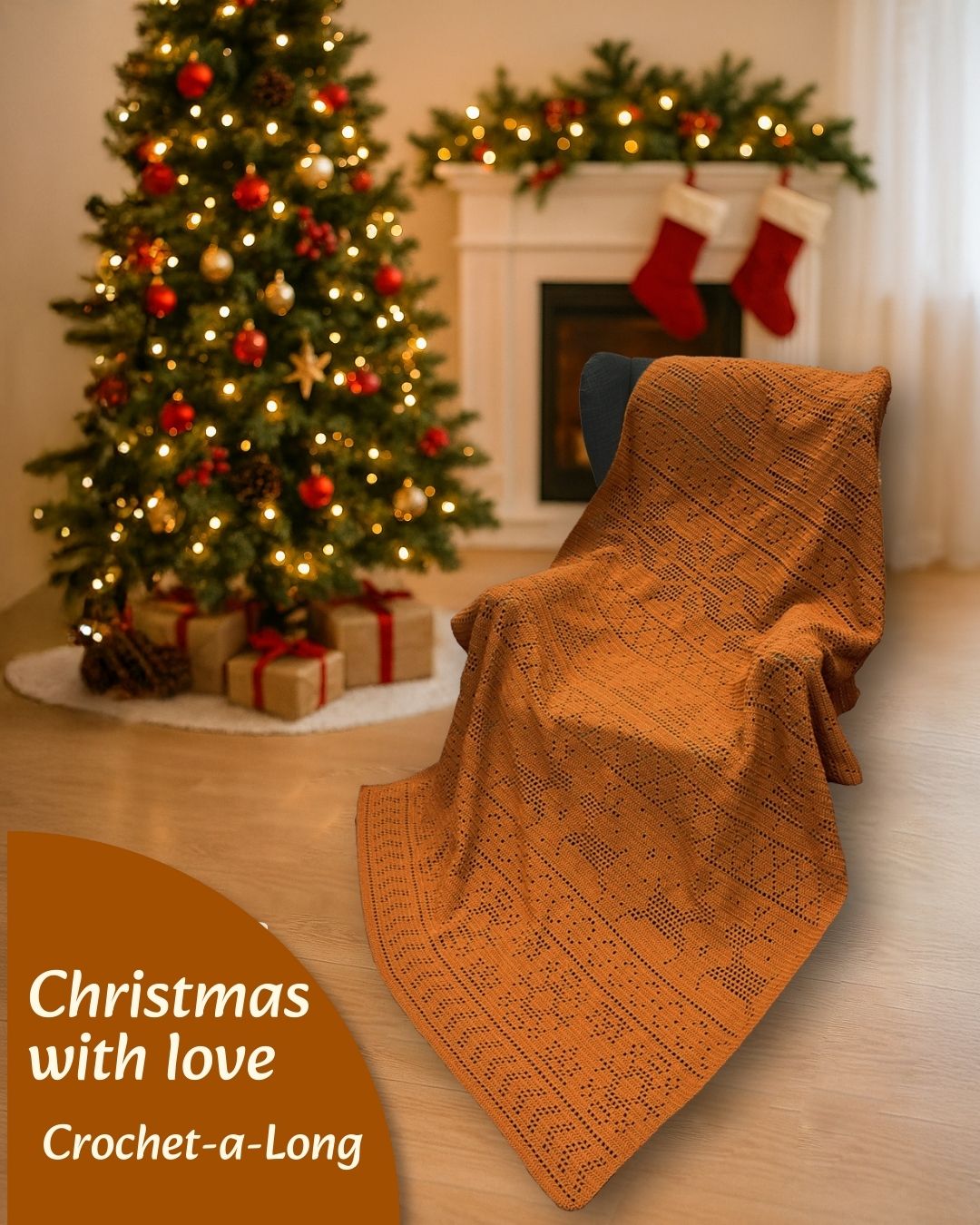 Kerstdeken filet 2025 / Christmas with love (crochet-a-long) (Curry)