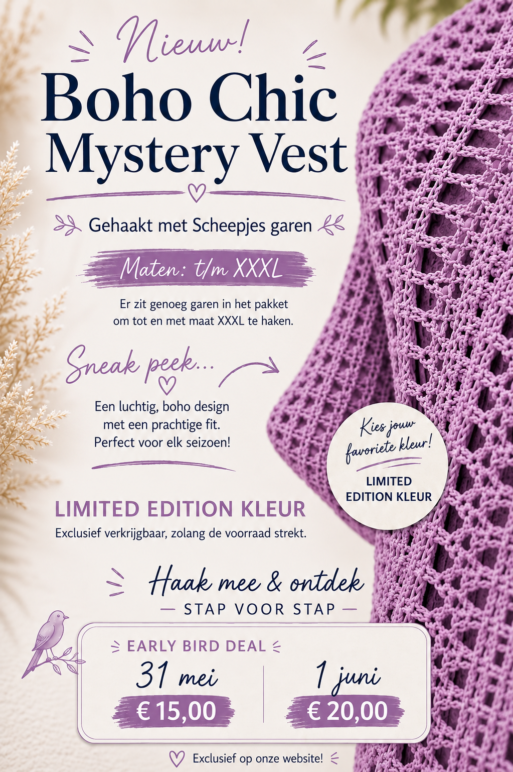 Boho Chic Mystery vest (paars LIMITED)