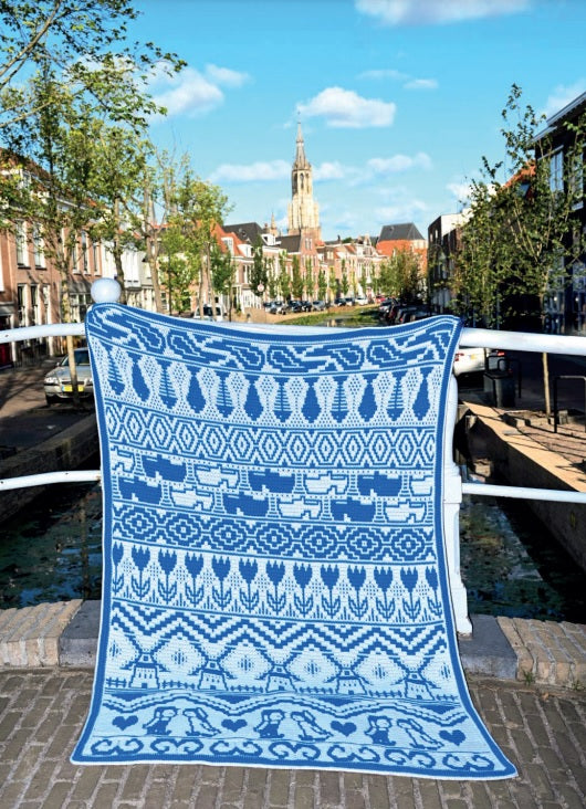 Delfts Blauw Mozaiek Deken (KATOEN)