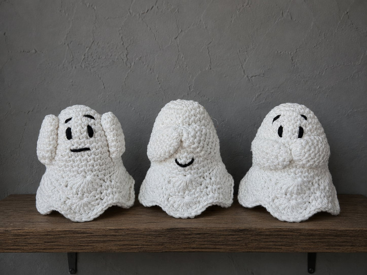 Glow In The Dark Spookjes "horen, zien, zwijgen" (HAAKPAKKET)