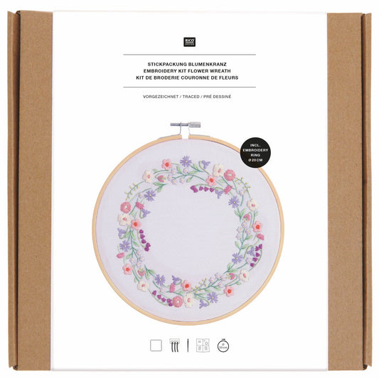 Borduurpakket vooraf getekende bloemenkrans 20 cm