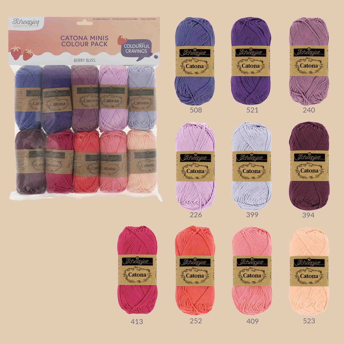 Scheepjes Catona colour pack 10x25g - Berrybliss