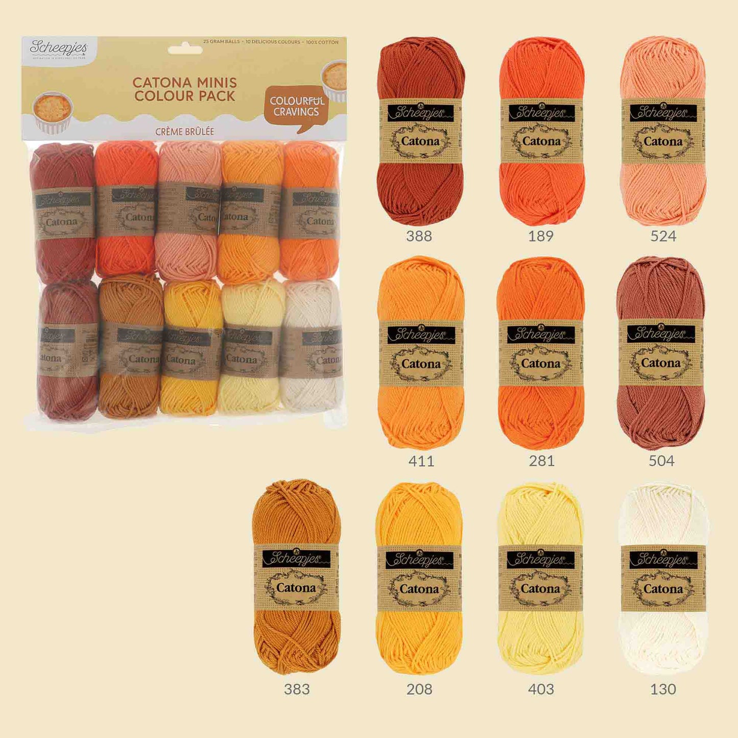 Scheepjes Catona colour pack 10x25g - Creme Brulee