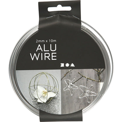 Alu Wire 10 m - 1 rol, rond, dikte 2 mm, zilver