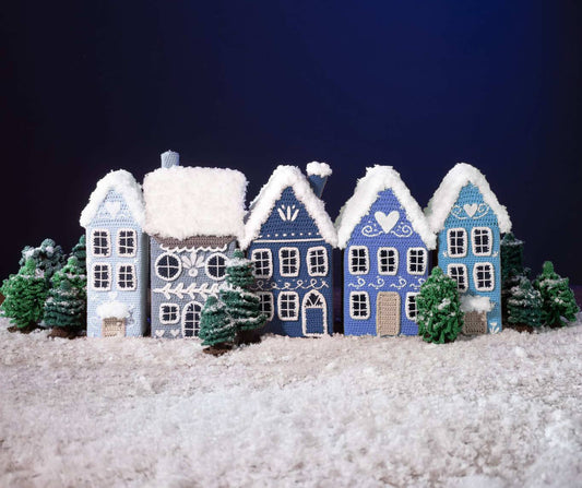 Grote huisjes uit Kersthuisjes haken BLAUW (Garenpakket)