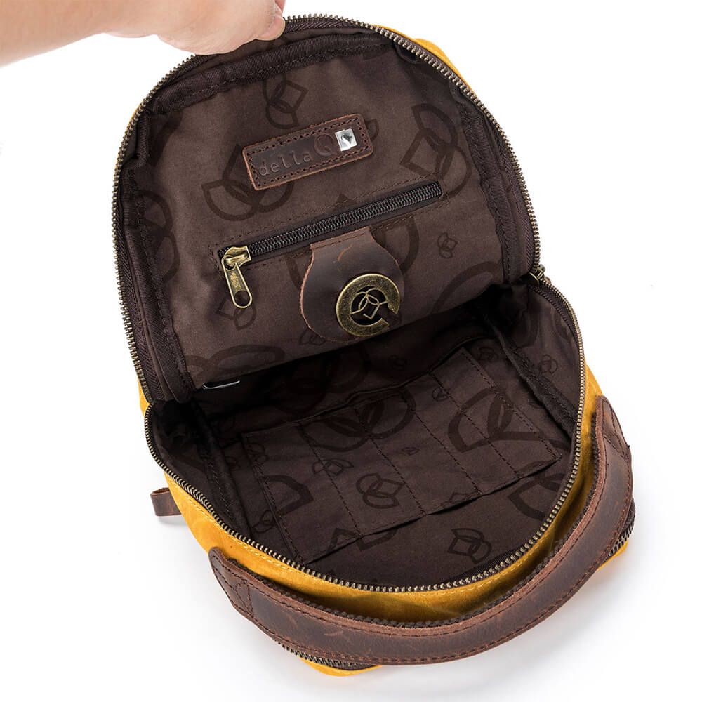 Della Q Mini messenger tas mosterd