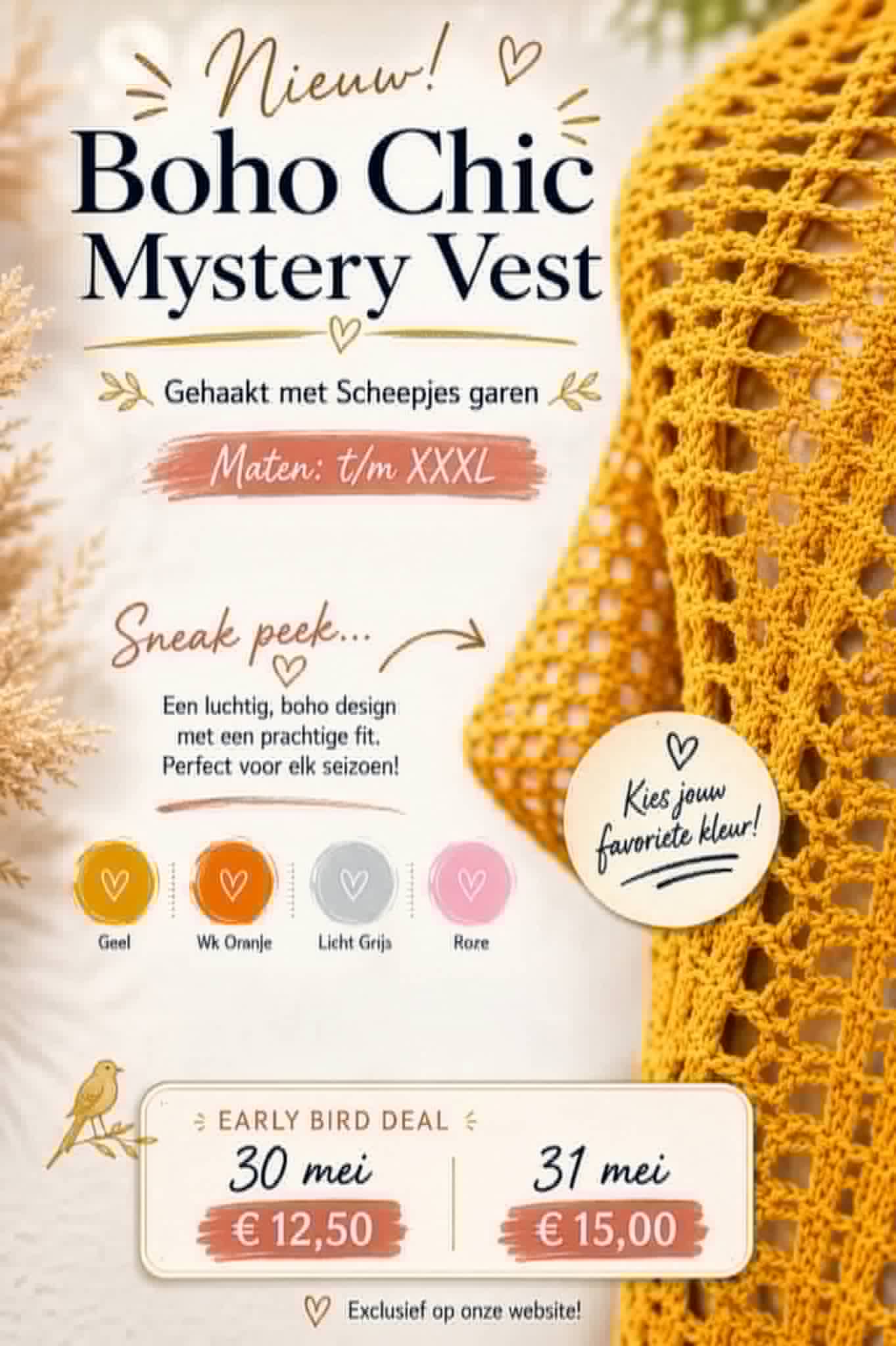 Boho Chic Mystery vest (geel)