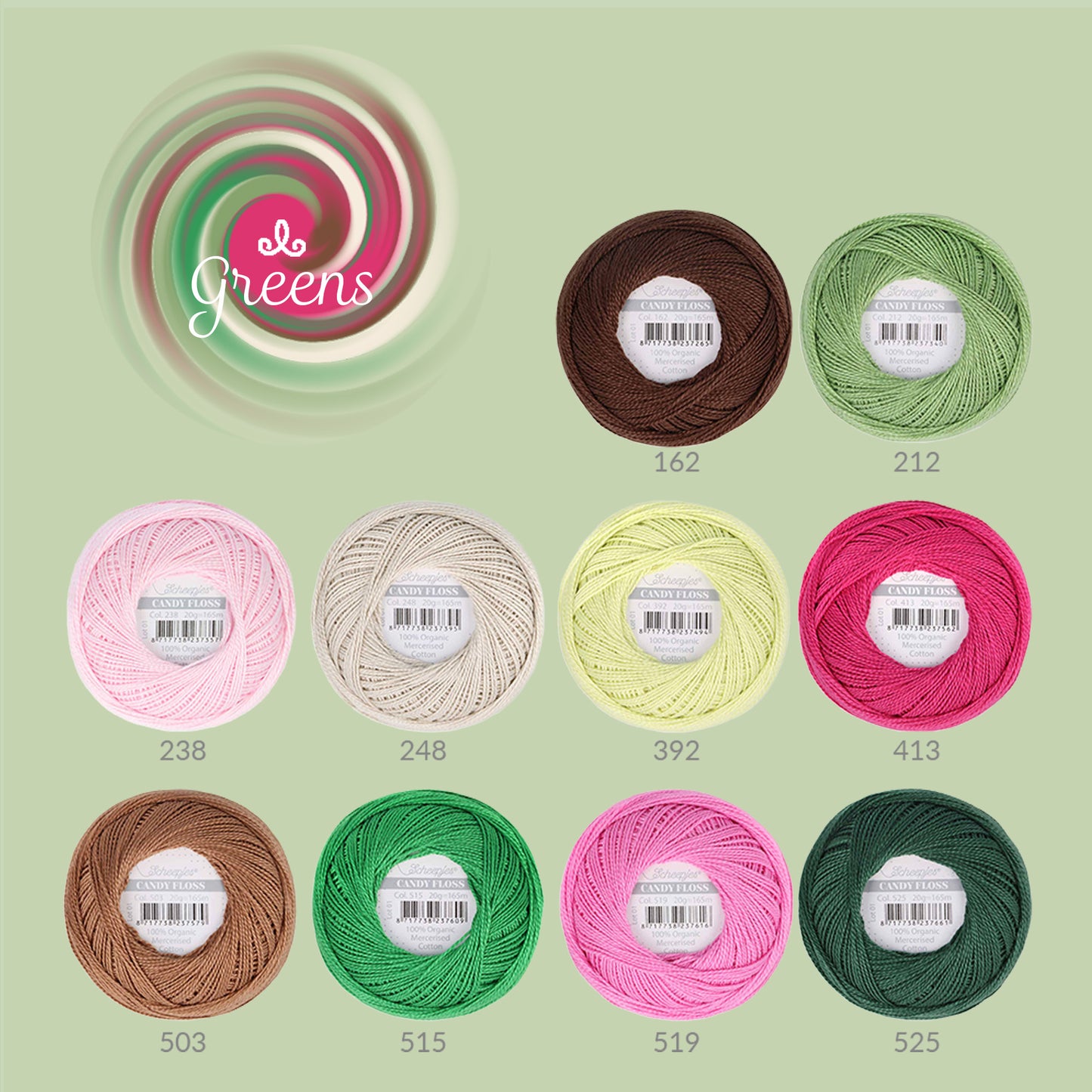 Scheepjes Candy Floss colour pack Greens