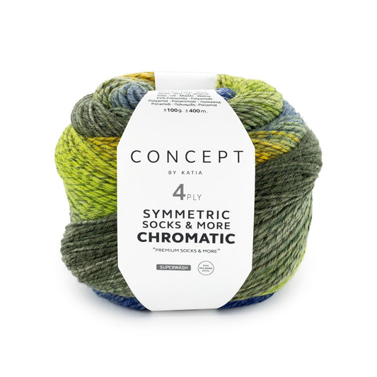 Katia Concept 4 Ply Symmetric Socks and More Chromatic Green with Blue (200)