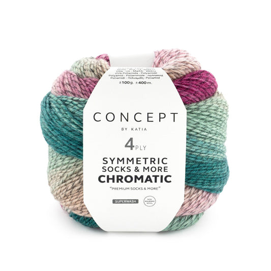 Katia Concept 4 Ply Symmetric Socks and More Chromatic Pink with Mint (204)