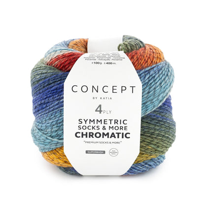 Katia Concept 4 Ply Symmetric Socks and More Chromatic Blue with Orange (201)