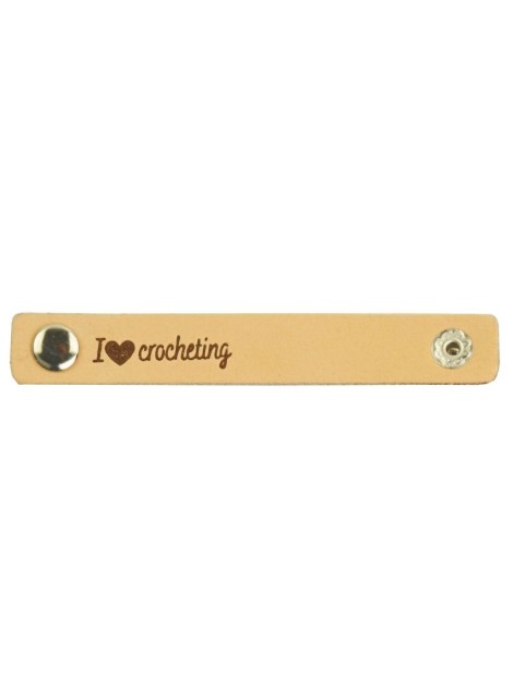 Durable Leren Label I Love Crocheting 10 x 1.5 cm