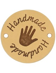 Durable Leren Label Handmade rond 3.5 cm