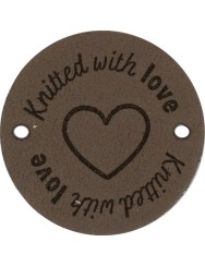 Durable Leren Label Knitted with Love rond 3.5 cm